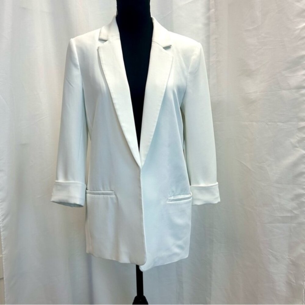H&M white open front blazer jacket Sz S professional business career classy